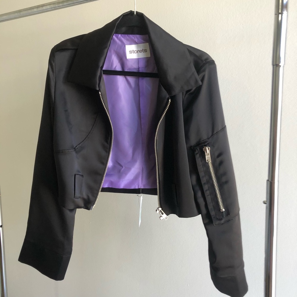 NWT ! STORETS black satin bomber
